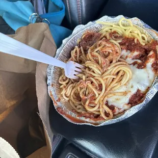 The B. Spaghetti with Garlic Bread and Medium Soft Drink Lunch Special