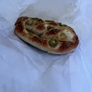 a pretzel with jalapenos