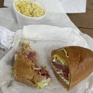 Turkey &amp; Pastrami All The Way (everything on it) w/ potato salad