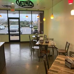empty tables and chairs