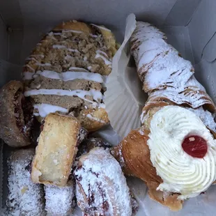 Crumb danish (recommend by Natasha) delicious!! raspberry rugelach and lobster tail