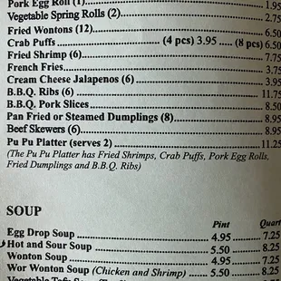 Menu - appetizers &amp; soups