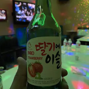 Our drink of choice, Strawberry Soju all night!