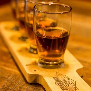 a row of glasses of coffee