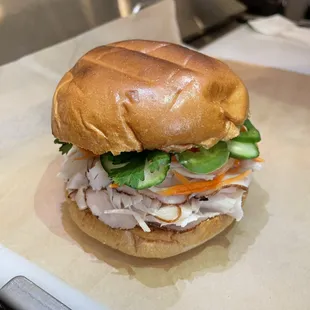 Turkey Banh Mi on a Toasted Brioche Bun