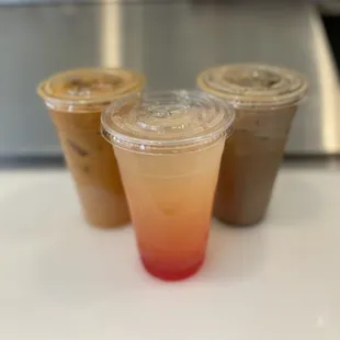 Thai Tea, Strawberry Lemonade, Iced Coffee