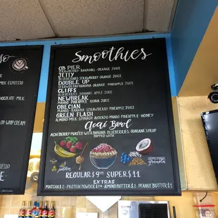 Smoothies and açaí bowl menu