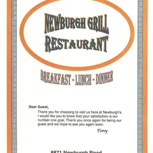 the menu for the restaurant