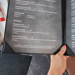 a menu in a restaurant