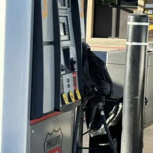 Not a yellow out of order bag but it&apos;s bagged and the managers truck is parked in by it.
