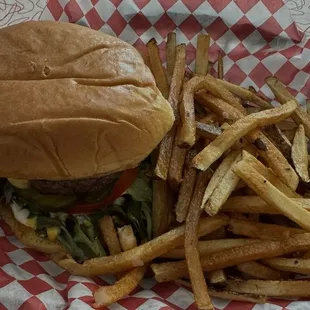 Homemade cheeseburger and hand cut fries