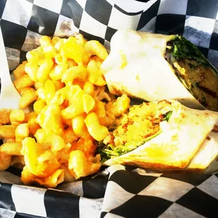 Falafel wrap with Mac N Cheese