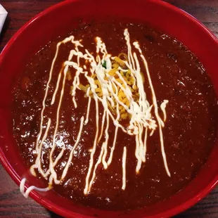 Bowl of chili added sour cream. Delicious!!!!!!