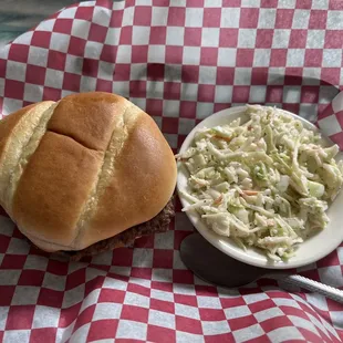 Single burger, coleslaw
