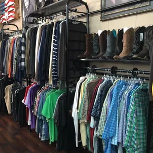 Men's clothes. It smells really good in here too.