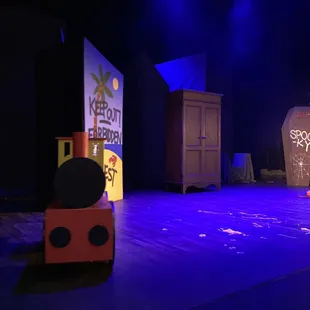 a stage with a train