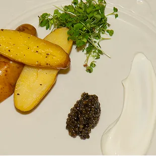 Russian Osetra Caviar with Organic Fingerling Potatoes and Creme Fraiche