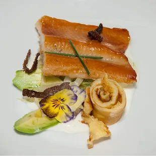 Smoked Trout with Pansy Garnish