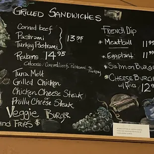 Grilled sandwich menu