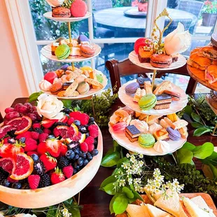 a variety of desserts on a table