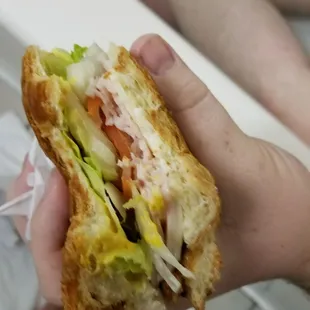 Turkey croissant. A bit heavy on the onion but tasty.