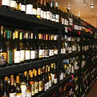 rows of wine bottles