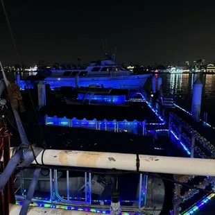 Our view on the patio with our doggie and my yummy cocktail! Wonderful night out at Newport Landing restaurant.