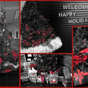 a christmas tree and presents