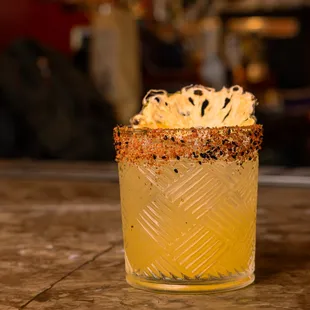 PINEAPPLE UNDER THE SEA: El Silencio Mezcal, El Jimador Tequila, Pineapple, Spicy Agave, Lime Juice, Ito-Togarashi &amp; Black Sesame Seeds