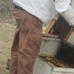 Bee keeper at work how cool was that of him to let us see him at work