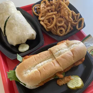 Buffalo Chicken Sub and veggie wrap