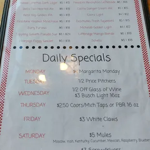 Tap beers and Daily Specials