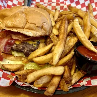 Bacon Cheese Burger with fries