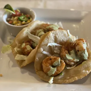 Shrimp tacos with corn salsa
