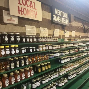 Huge selection of honey, jams and jellies