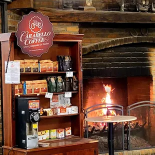 Local coffee and nice fireplace