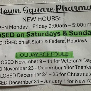 Daily hrs as of Nov 2024 + holiday hrs for Nov &amp; Dec 2024