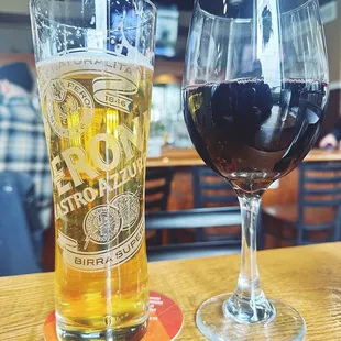 two glasses of beer on a table