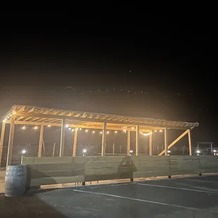 an empty parking lot at night