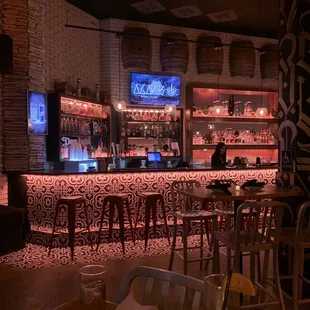 a bar with a lot of stools