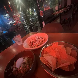 Chips and Guacamole and Chicken Taquitos