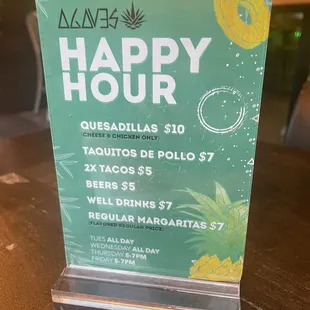 Happy hour menu