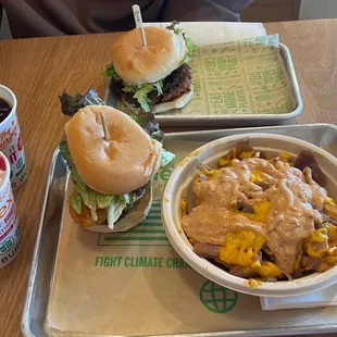 Classic burger special fries and chicken burger and strawberry milkshake