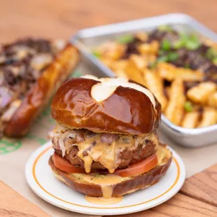 a plate of fries and a burger