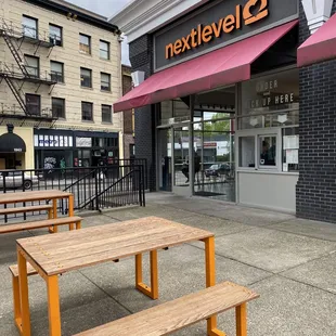 Front entry with walk up window