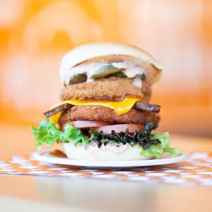 a burger on a plate