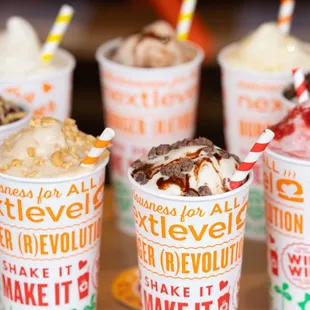 a variety of ice cream sundaes