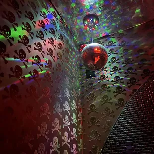  disco ball with skulls on it