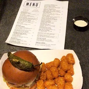 Next round burger w/vegan patty and tots 3