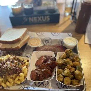 Brisket, pulled pork, sausage